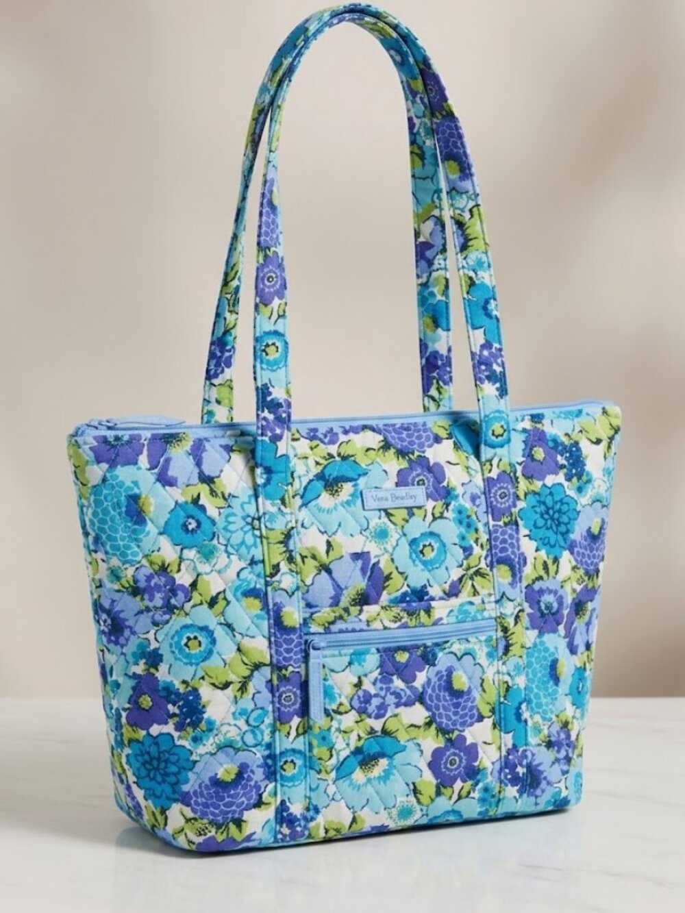 Vera Bradley Quilted Cotton Tote Bag Blueberry Blossoms Floral Shoulder Bag